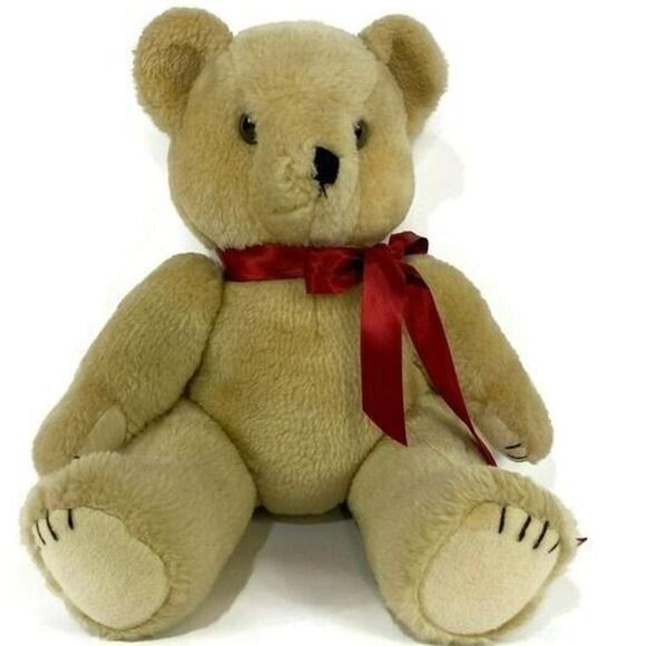 Midwest Importers of Cannon Falls Plush Teddy Bear Poseable Brown With Red Bow - Picture 1 of 10